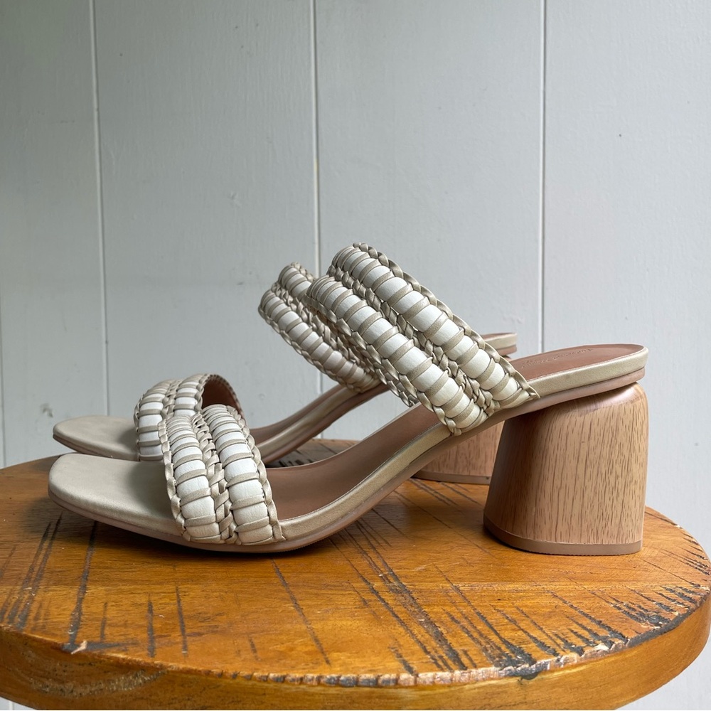 White & Beige Braided Sandal Heel